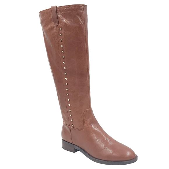 Marc Fisher Women Riding Boots Secrit Sz US 5.5M Wide Calf Cognac Brown Leather - Picture 1 of 6